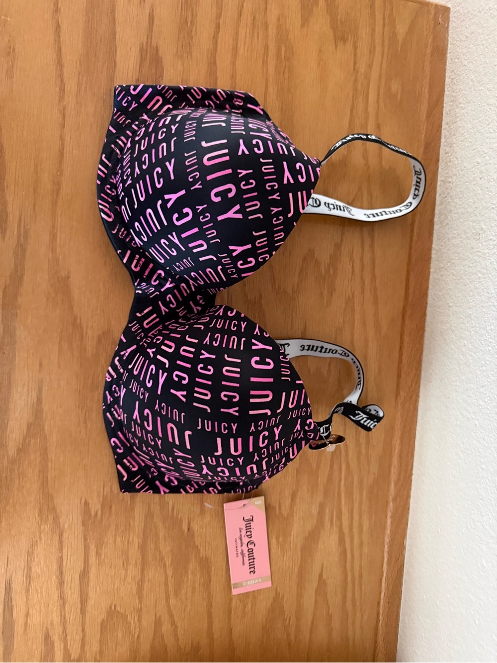 Juicy Couture Black and Hot Pink Logo Bra